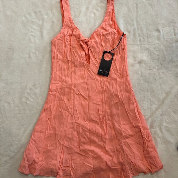 NWT Revolve Privacy Please Keyhole Mini Dress Front Tie Small Salmon Orange - Picture 3 of 5